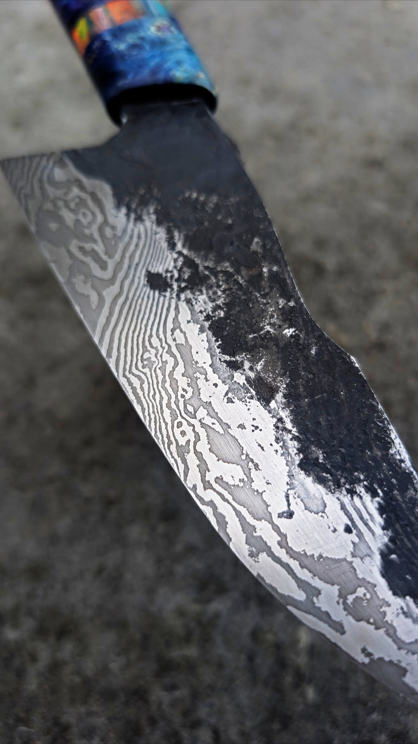 Chef Knife - Blue handle, Damascus blade