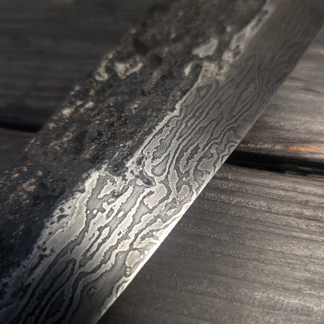 Damascus carver with copper and mammoth tooth handle