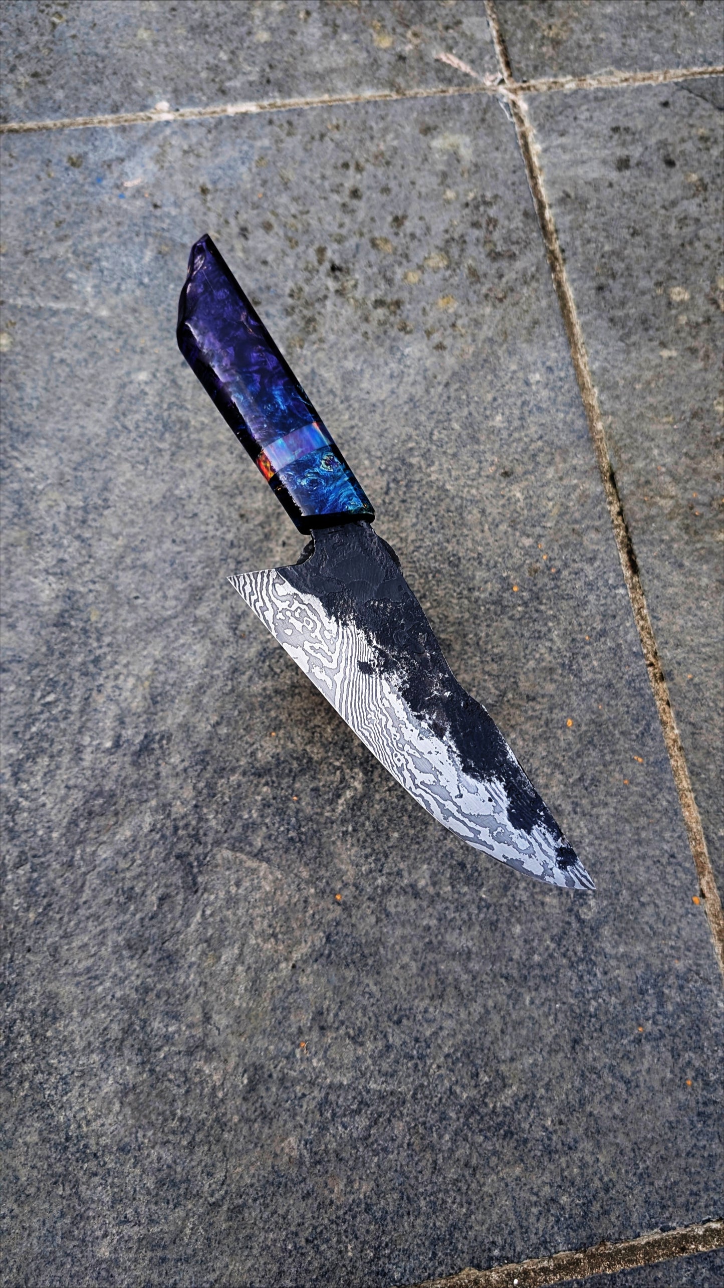 Chef Knife - Blue handle, Damascus blade