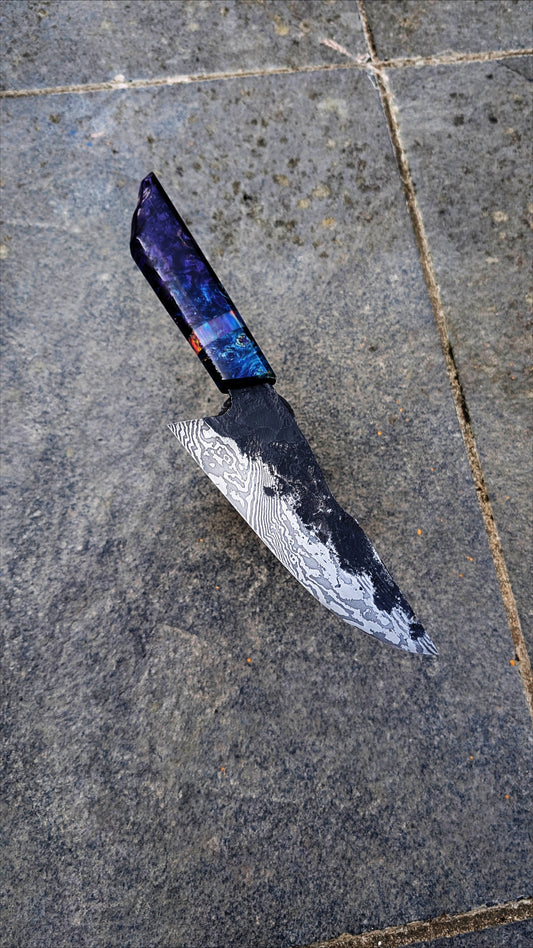 Chef Knife - Blue handle, Damascus blade