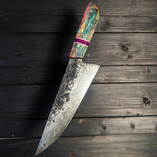 Chef knife - Damascus steel blade with a true stone handle spacer