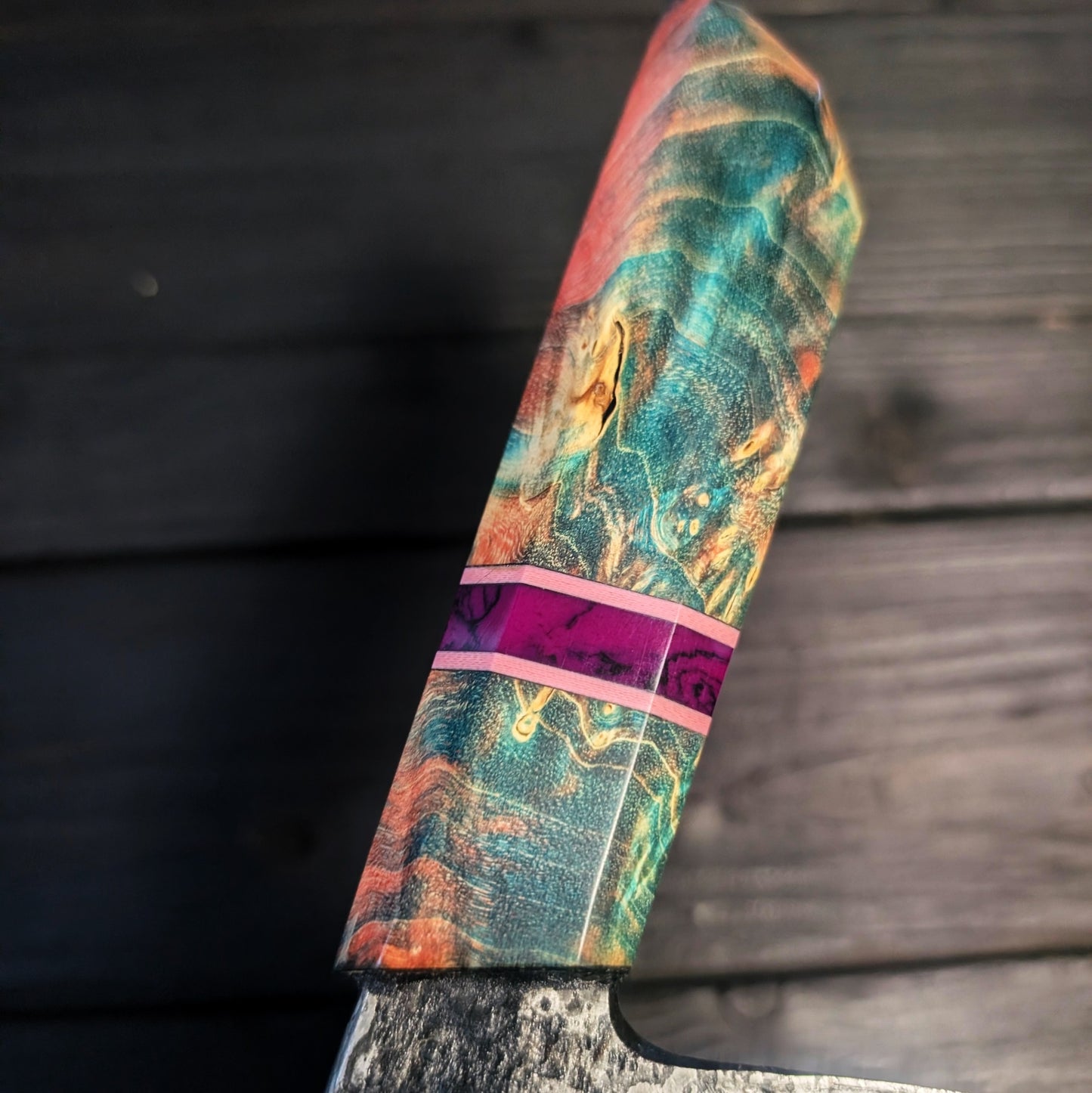 Chef knife - Damascus steel blade with a true stone handle spacer